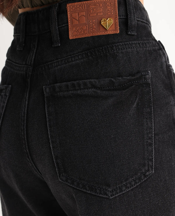 Rareism Women Beuro Black Cotton Fabric Plain Jeans