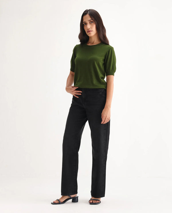 Rareism Women Beuro Black Cotton Fabric Plain Jeans