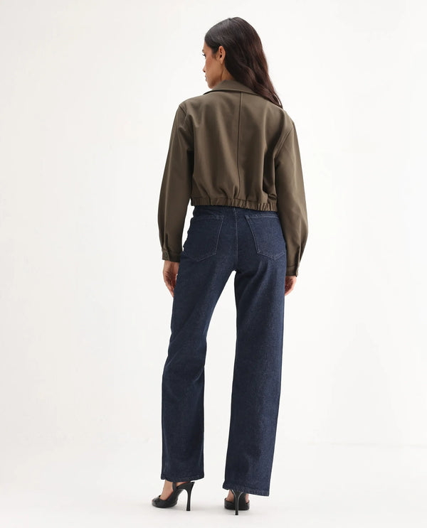 Rareism Women Bewak Dark Blue Cotton Blend Fabric Plain Jeans