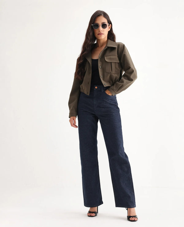 Rareism Women Bewak Dark Blue Cotton Blend Fabric Plain Jeans