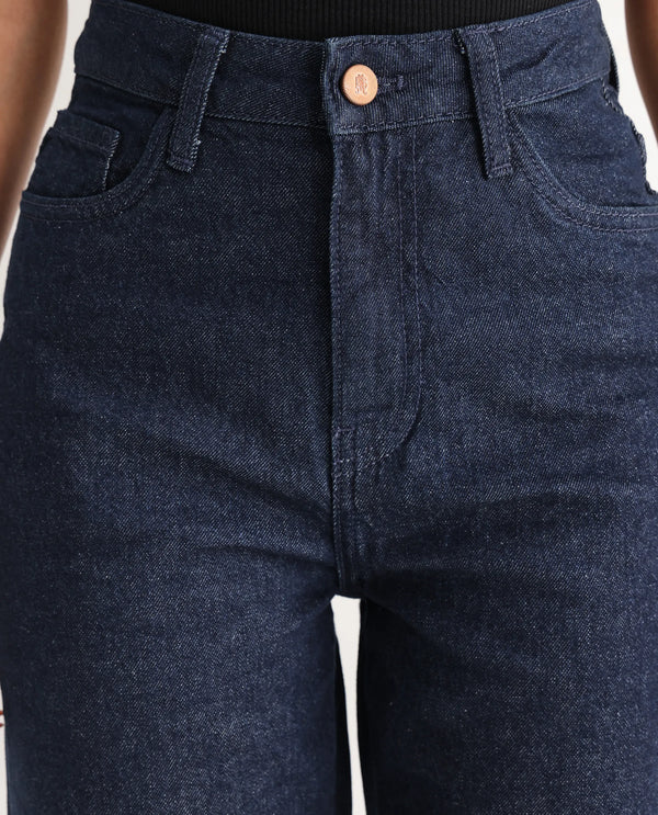 Rareism Women Bewak Dark Blue Cotton Blend Fabric Plain Jeans
