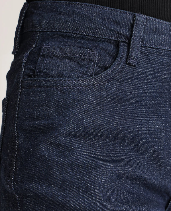 Rareism Women Bewak Dark Blue Cotton Blend Fabric Plain Jeans