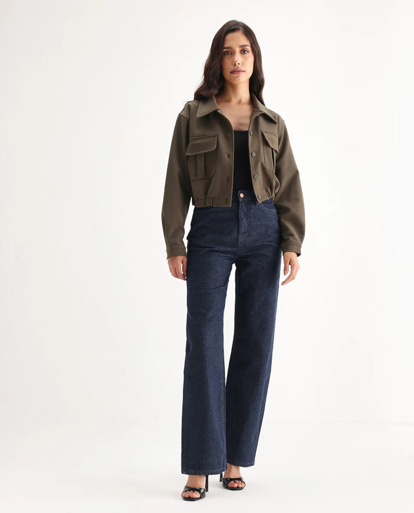 Rareism Women Bewak Dark Blue Cotton Blend Fabric Plain Jeans
