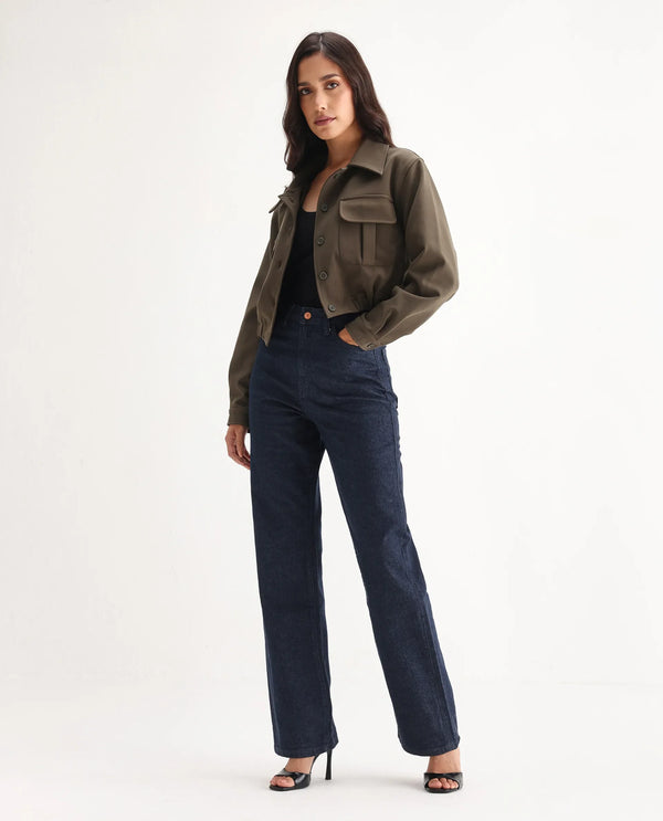 Rareism Women Bewak Dark Blue Cotton Blend Fabric Plain Jeans