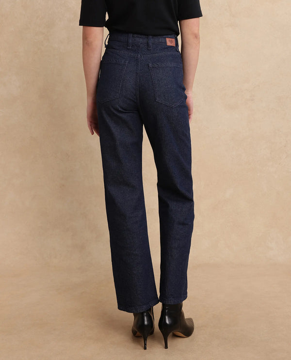 Rareism Women Bewak Dark Blue Cotton Blend Fabric Plain Jeans