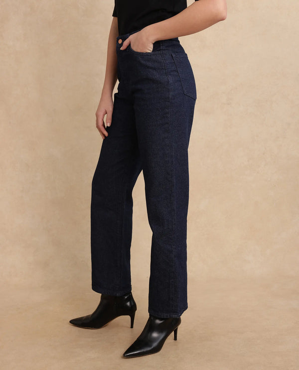 Rareism Women Bewak Dark Blue Cotton Blend Fabric Plain Jeans