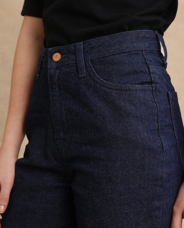 Rareism Women Bewak Dark Blue Cotton Blend Fabric Plain Jeans