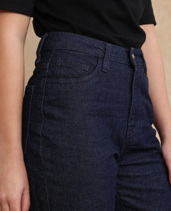 Rareism Women Bewak Dark Blue Cotton Blend Fabric Plain Jeans
