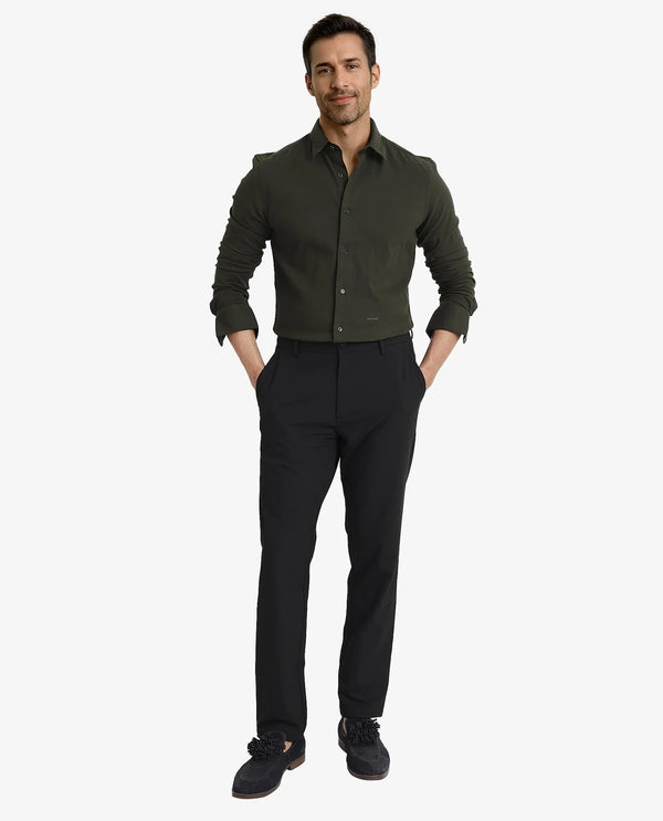 Rare Rabbit Men's Bicton Dark Green Cotton Lycra Fabric Full Sleeves Solid Twill Shirt