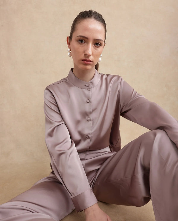 Rareism Women Bingol Dusky Beige Full Sleeve Plain Shirt