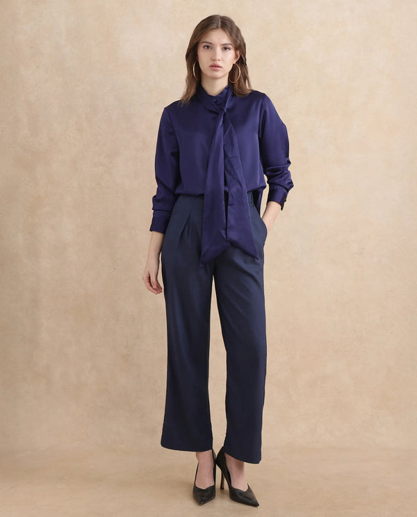 Rareism Women Bingol Navy Full Sleeve Plain Shirt