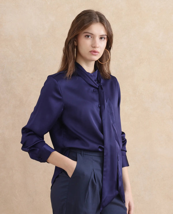 Rareism Women Bingol Navy Full Sleeve Plain Shirt
