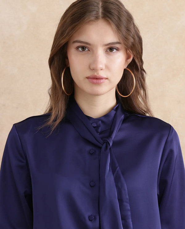 Rareism Women Bingol Navy Full Sleeve Plain Shirt