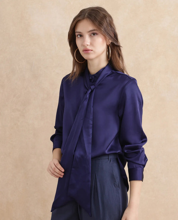 Rareism Women Bingol Navy Full Sleeve Plain Shirt
