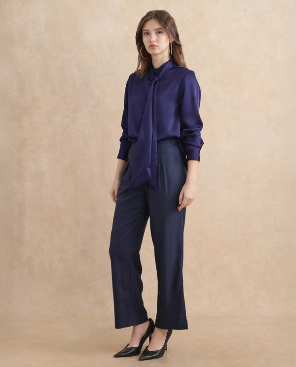 Rareism Women Bingol Navy Full Sleeve Plain Shirt
