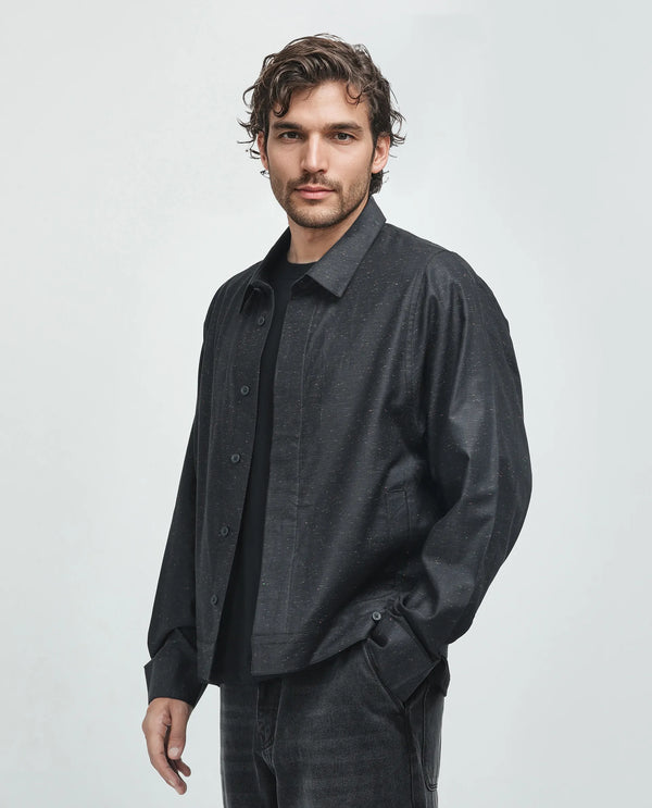 Rare Rabbit Men's Biot-S Black Cotton Blend Fabric Full Sleeve Collared Neck Plain Shacket