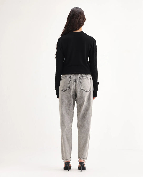 Rareism Women Birdwing Black Cotton Lycra Fabric High Rise Solid Tailored Fit Ankle Length Jeans