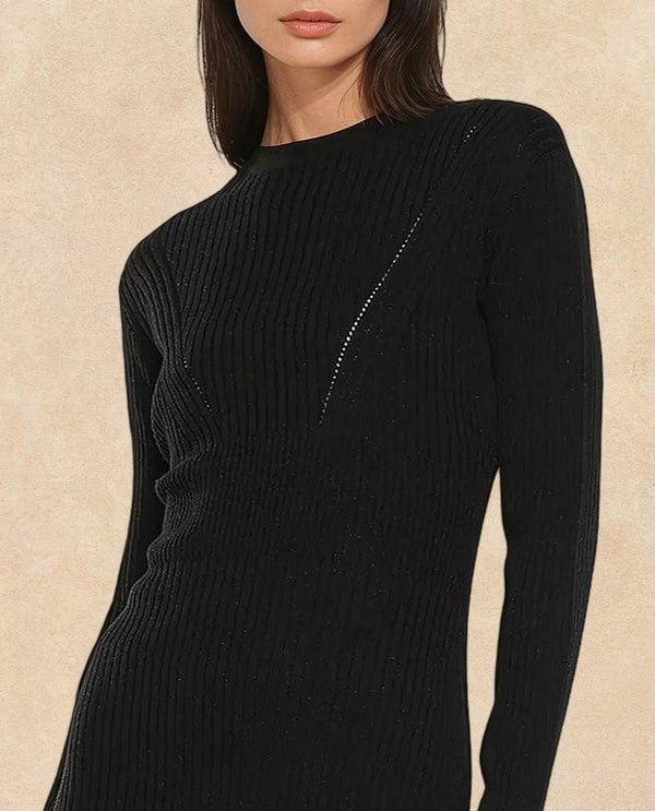 Rareism Women Biyanca Black Acrylic Fabric Plain Dress