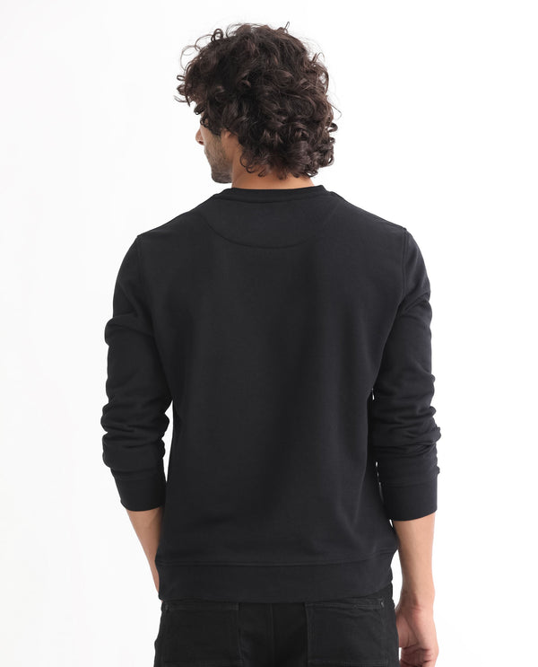 Rare Rabbit Men's Marcia Black Cotton Polyester Fabric Full Sleeves Graphic Statement Print Sweatshirt
