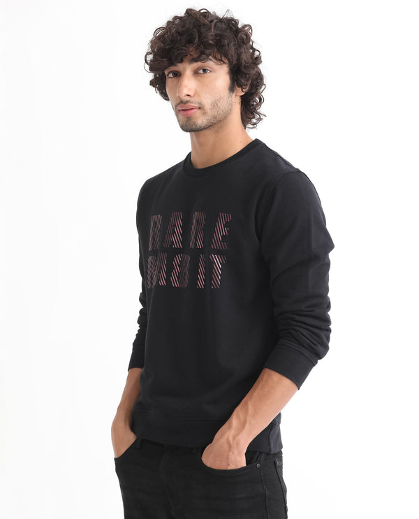 Rare Rabbit Men's Marcia Black Cotton Polyester Fabric Full Sleeves Graphic Statement Print Sweatshirt