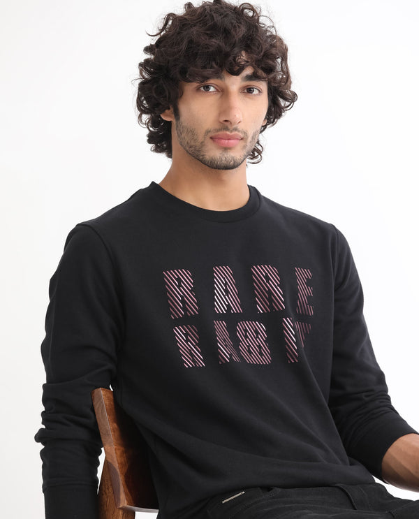 Rare Rabbit Men's Marcia Black Cotton Polyester Fabric Full Sleeves Graphic Statement Print Sweatshirt