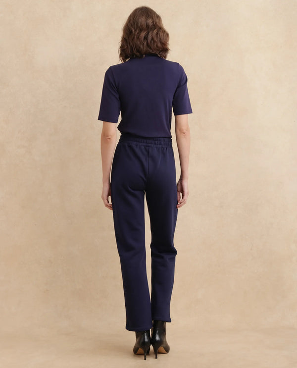 Rareism Women Blunt Navy Cotton Blend Fabric Straight Fit Ankle Length Plain Track Pant
