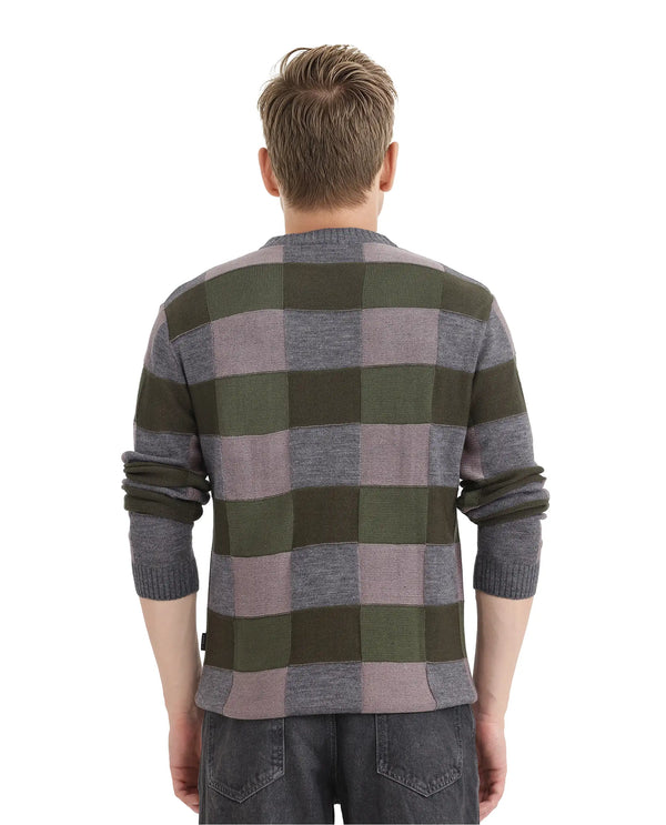 Rare Rabbit Men's Boaz Olive Acrylic Fabric Full Sleeve Crew Neck Regular Fit Jacquard Sweater