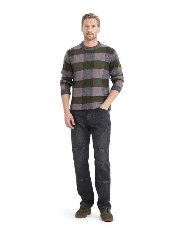 Rare Rabbit Men's Boaz Olive Acrylic Fabric Full Sleeve Crew Neck Regular Fit Jacquard Sweater