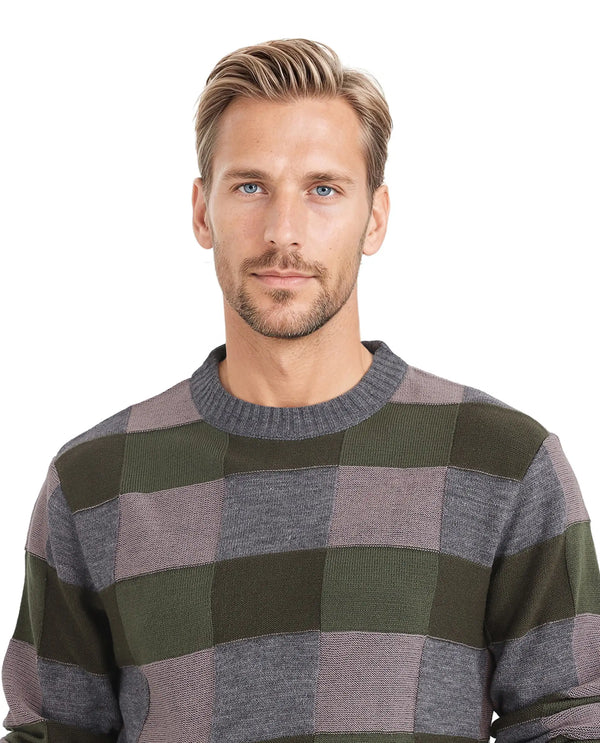 Rare Rabbit Men's Boaz Olive Acrylic Fabric Full Sleeve Crew Neck Regular Fit Jacquard Sweater