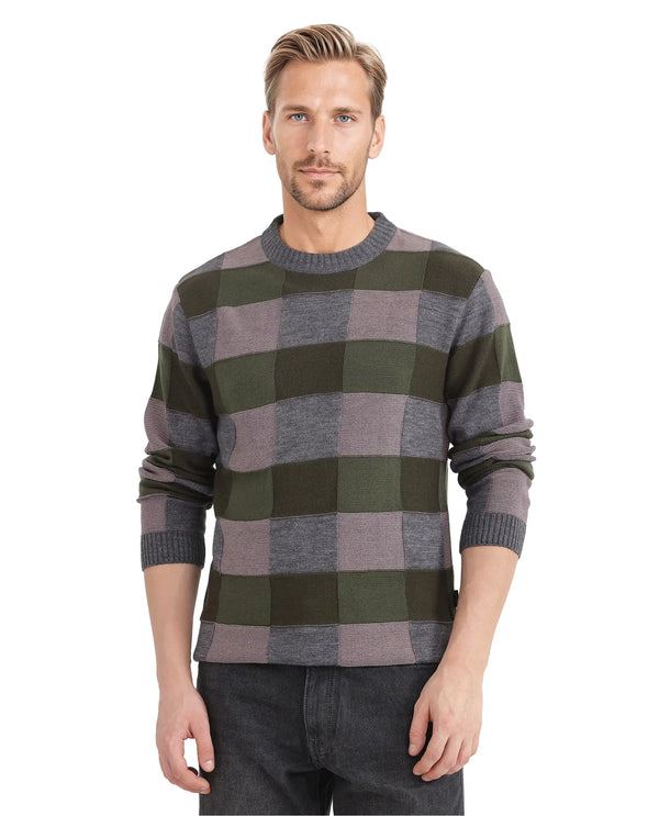 Rare Rabbit Men's Boaz Olive Acrylic Fabric Full Sleeve Crew Neck Regular Fit Jacquard Sweater