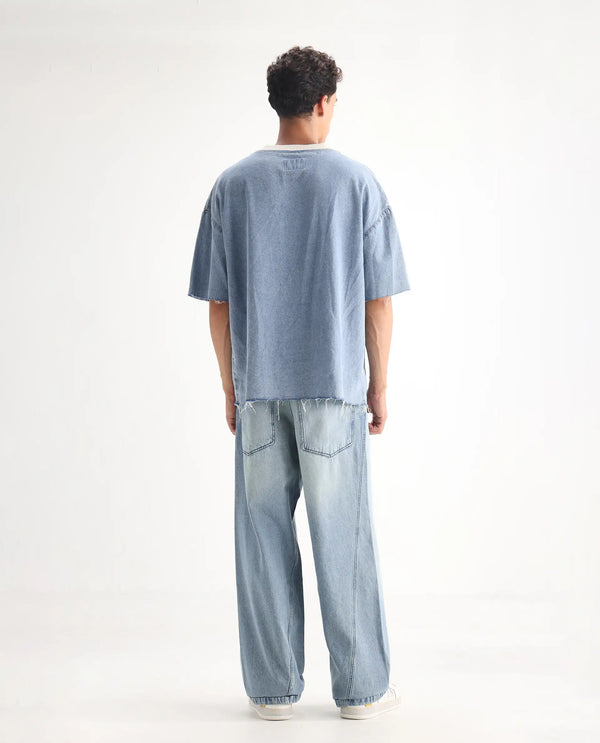 Rare Rabbit Men Bo Blue Cotton Fabric Light Wash Mid Rise Baggy Fit Jeans
