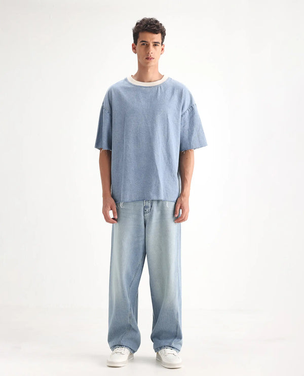 Rare Rabbit Men Bo Blue Cotton Fabric Light Wash Mid Rise Baggy Fit Jeans
