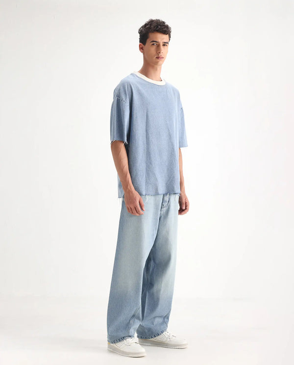 Rare Rabbit Men Bo Blue Cotton Fabric Light Wash Mid Rise Baggy Fit Jeans