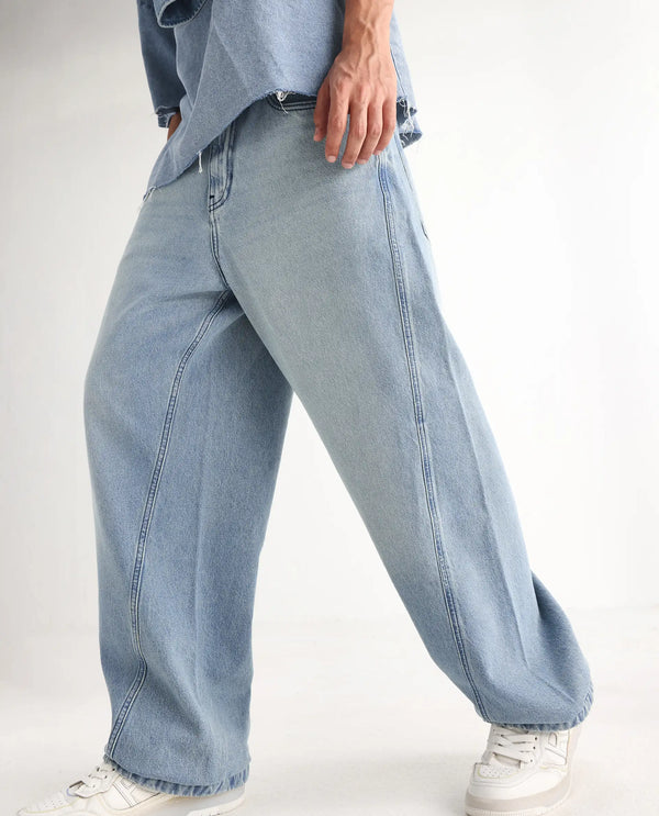 Rare Rabbit Men Bo Blue Cotton Fabric Light Wash Mid Rise Baggy Fit Jeans