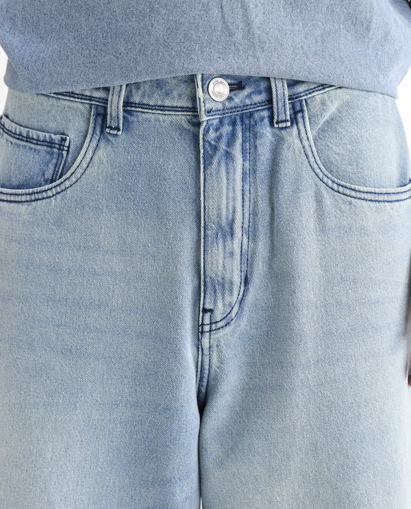 Rare Rabbit Men Bo Blue Cotton Fabric Light Wash Mid Rise Baggy Fit Jeans