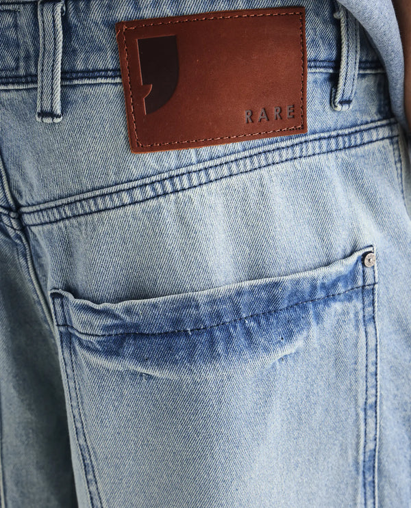 Rare Rabbit Men Bo Blue Cotton Fabric Light Wash Mid Rise Baggy Fit Jeans