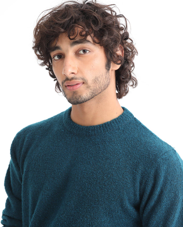 Rare Rabbit Mens Bocle Petrol Sweater Acrylic Polyester Fabric Crew Neck Knitted Full Sleeves Comfortable Fit