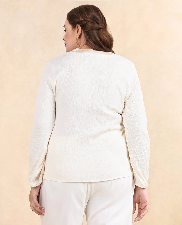 Rareism Women Boco Beige Full Sleeve V-Neck Regular Fit Plain Top