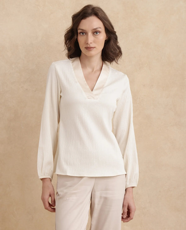 Rareism Women Boco Beige Full Sleeve V-Neck Regular Fit Plain Top