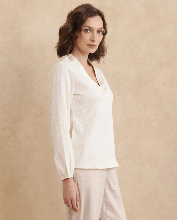 Rareism Women Boco Beige Full Sleeve V-Neck Regular Fit Plain Top