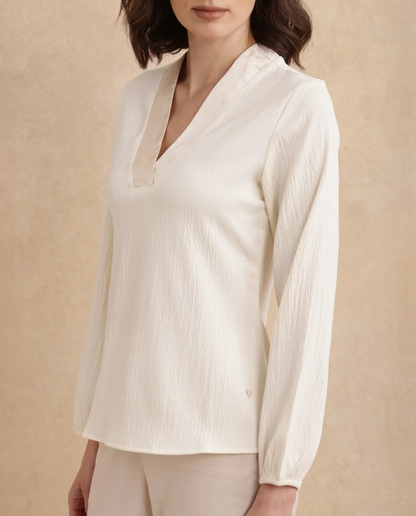 Rareism Women Boco Beige Full Sleeve V-Neck Regular Fit Plain Top