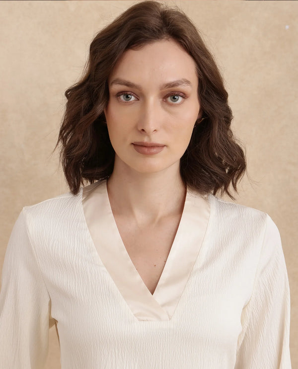 Rareism Women Boco Beige Full Sleeve V-Neck Regular Fit Plain Top