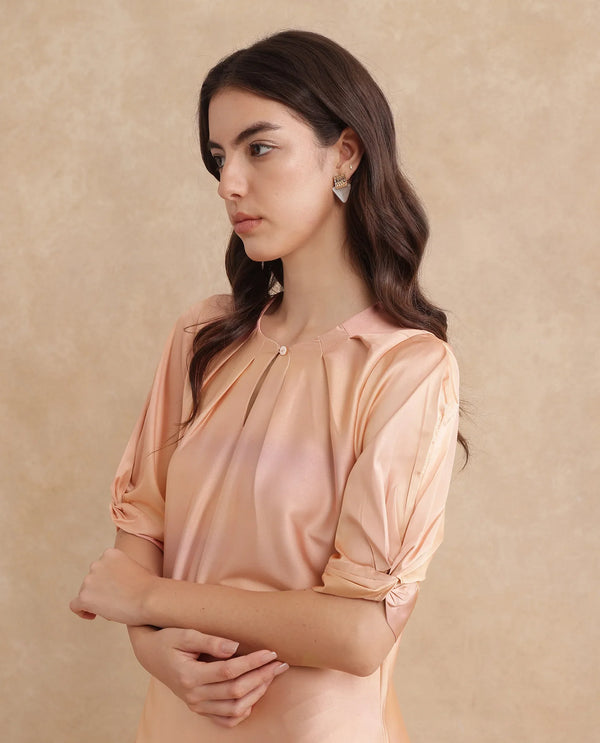 Rareism Women Bogaz Pastel Multi Balloon Sleeve Round Neck Hook Closure Asymmetric Midi Abstract Print Dress