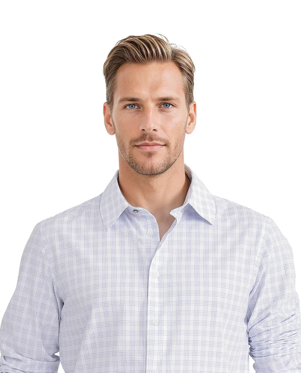 Rare Rabbit Men's Bogot Blue Cotton Fabric Full Sleeve Regular Collared Check Printed Shirt