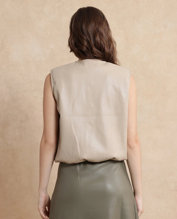 Rareism Women Bojur Light Brown Polyester Fabric Short Sleeve Plain Jacket