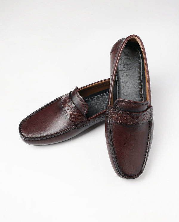 Rare Rabbit Men's Bold Burgundy Slip-On Monotone Genuine Leather Driver Moccasin