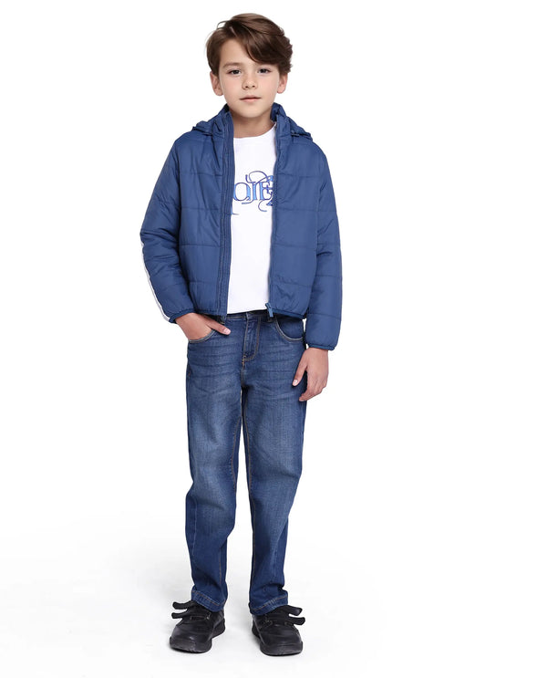 Rare Ones Kids Bolin Blue Polyester Full Sleeve Solid Jacket