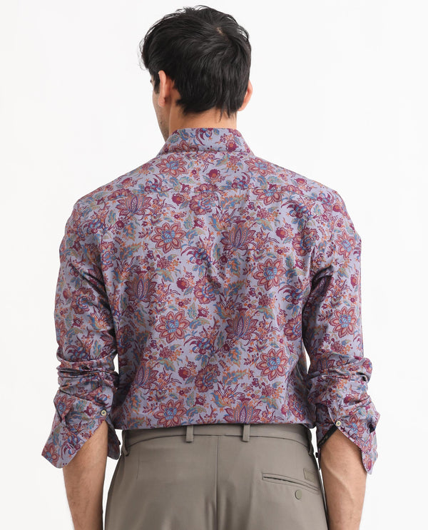 Rare Rabbit Men's Boltonn Pastel Purple Cotton Fabric Floral Print Full Sleeves Shirt