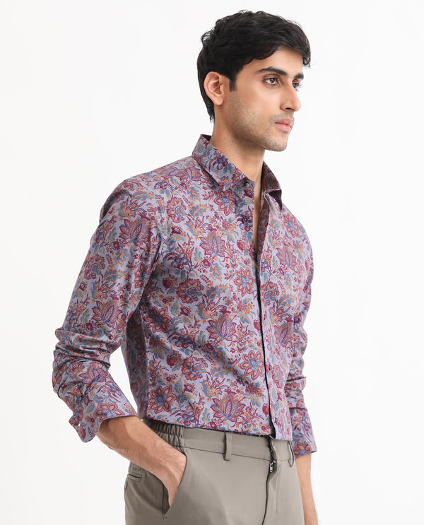 Rare Rabbit Men's Boltonn Pastel Purple Cotton Fabric Floral Print Full Sleeves Shirt