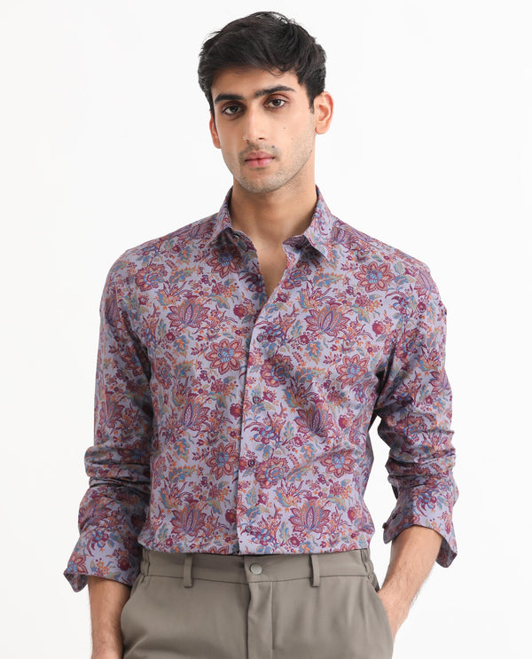 Rare Rabbit Men's Boltonn Pastel Purple Cotton Fabric Floral Print Full Sleeves Shirt